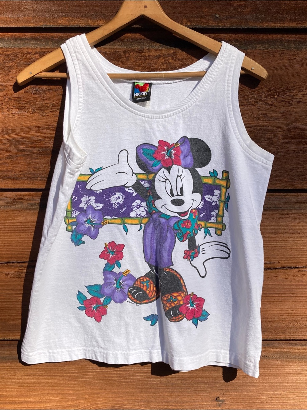 Mickey Mouse White Girls' Tank Top with Colorful Floral Print